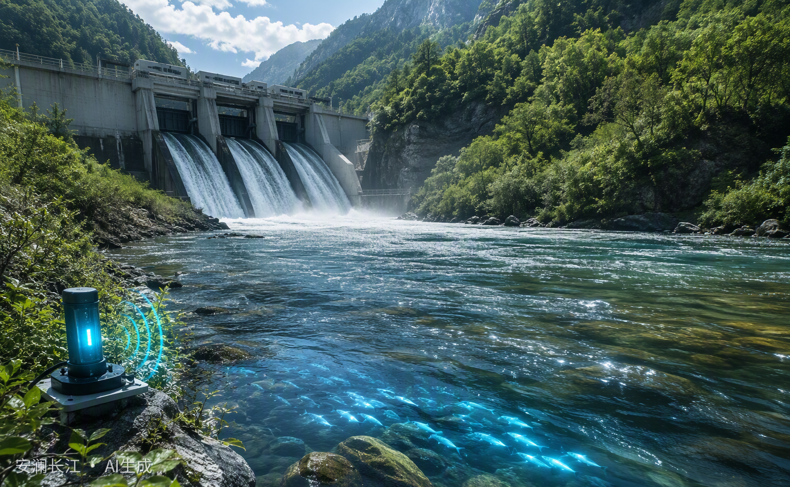江河生态流量监管：水电站泄放口清水长流与生态流量在线监测 Ecological flow supervision at river sections